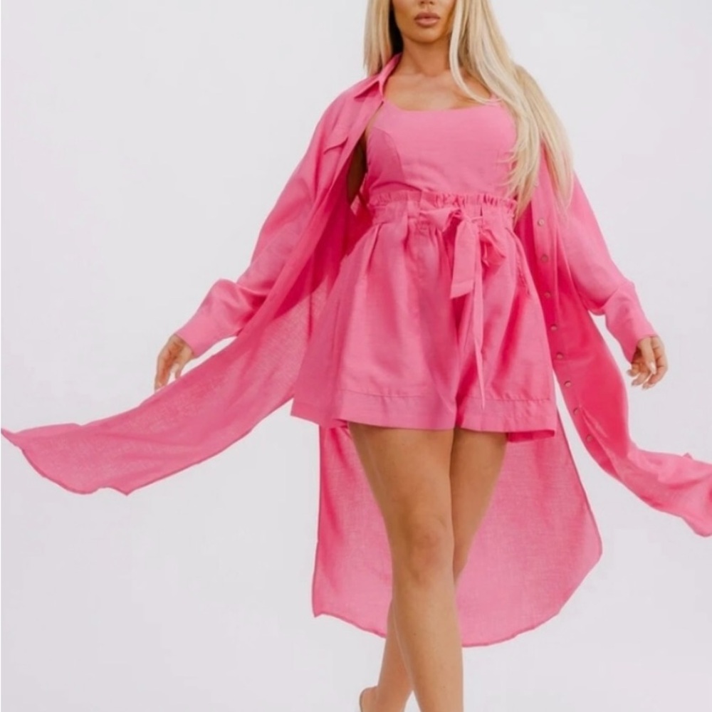 NWT Pink Two-Piece Shorts Romper Set with Long Shirt